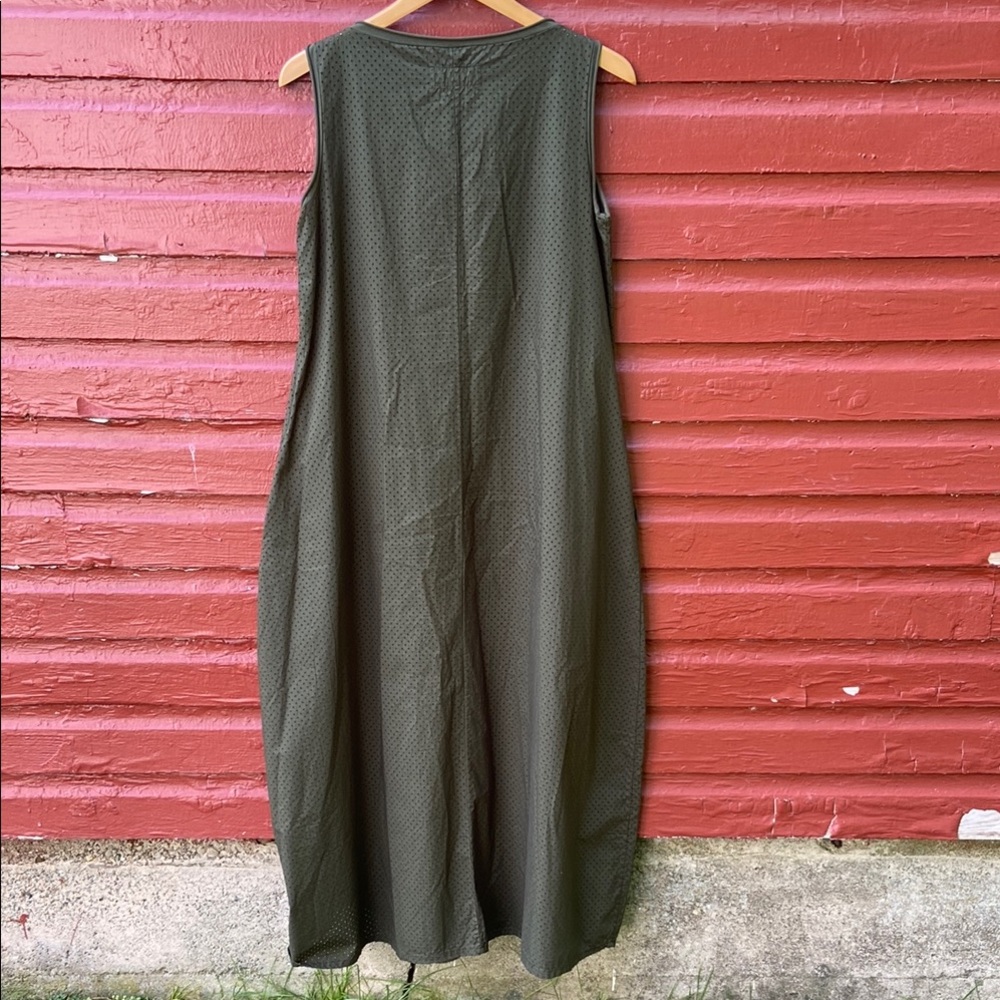 LABO.ART Abito Happy Dress Dark Olive Green Perforated Cotton Sleeveless Maxi - Picture 11 of 13
